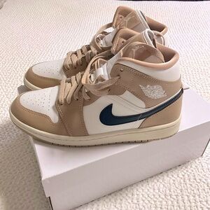 Woman’s Air Jordan 1 Mid Sail/Black- Desert Sneakers